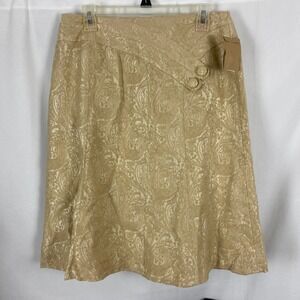 Coldwater Creek Gold Paisley Jacquard A-Line Skirt Crossover Waistbands Tan